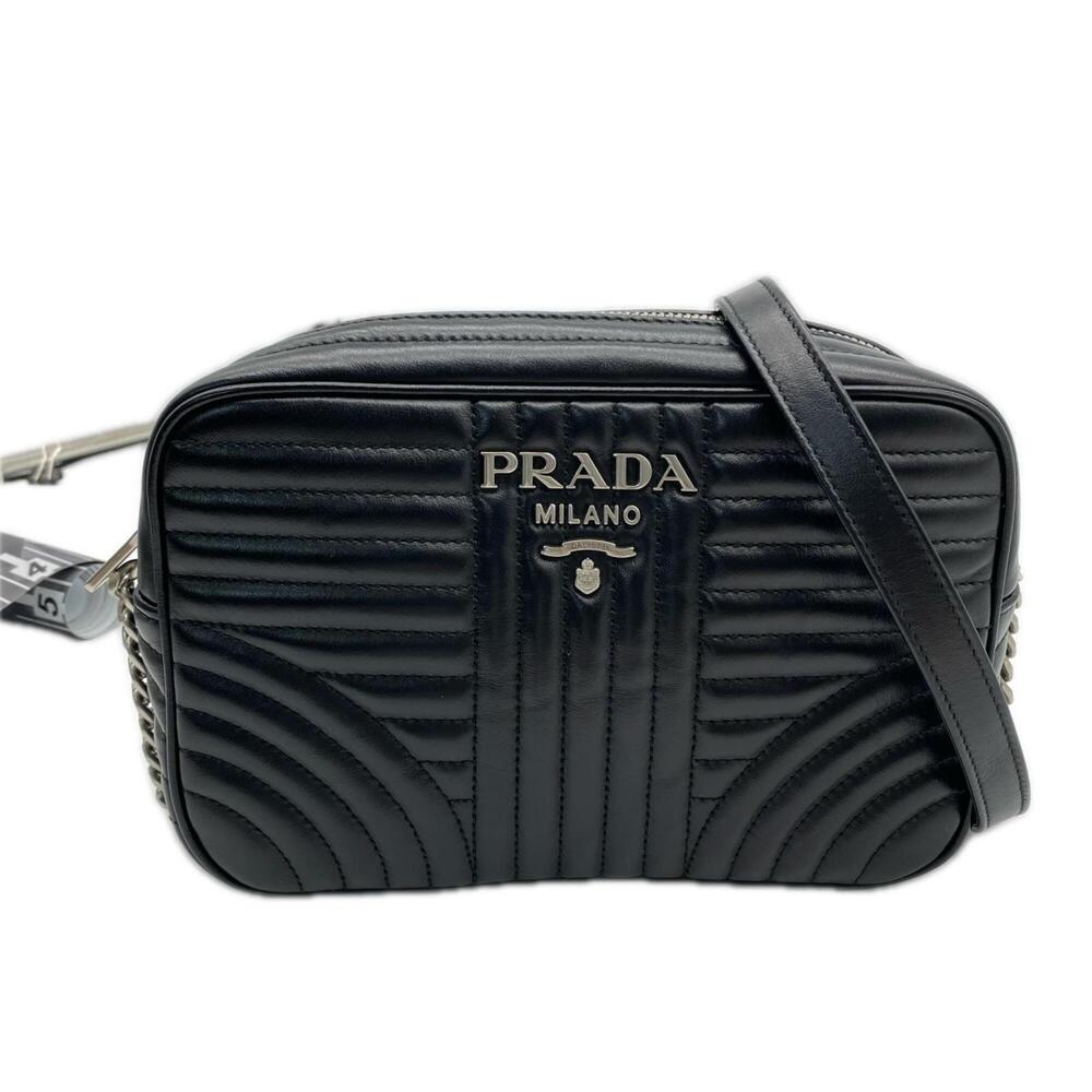 PRADA Diagram Chain Shoulder Bag NERO 1BH083 Black Calf Leather Women's
